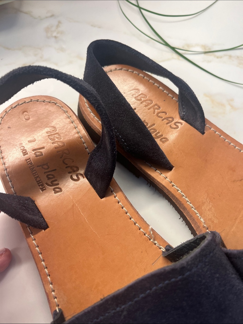 Suede Open-Toe Slide Sandals with Back Strap in Navy